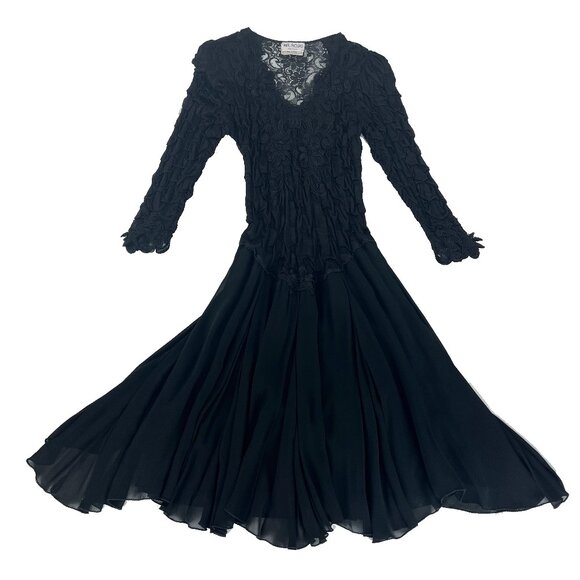 Vintage Shalite black Long dress stretch Lace Formal Womens S M 4 6 - Picture 1 of 8